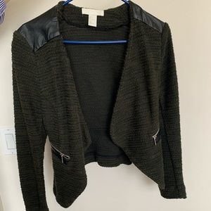 Green blazer with leather shoulders